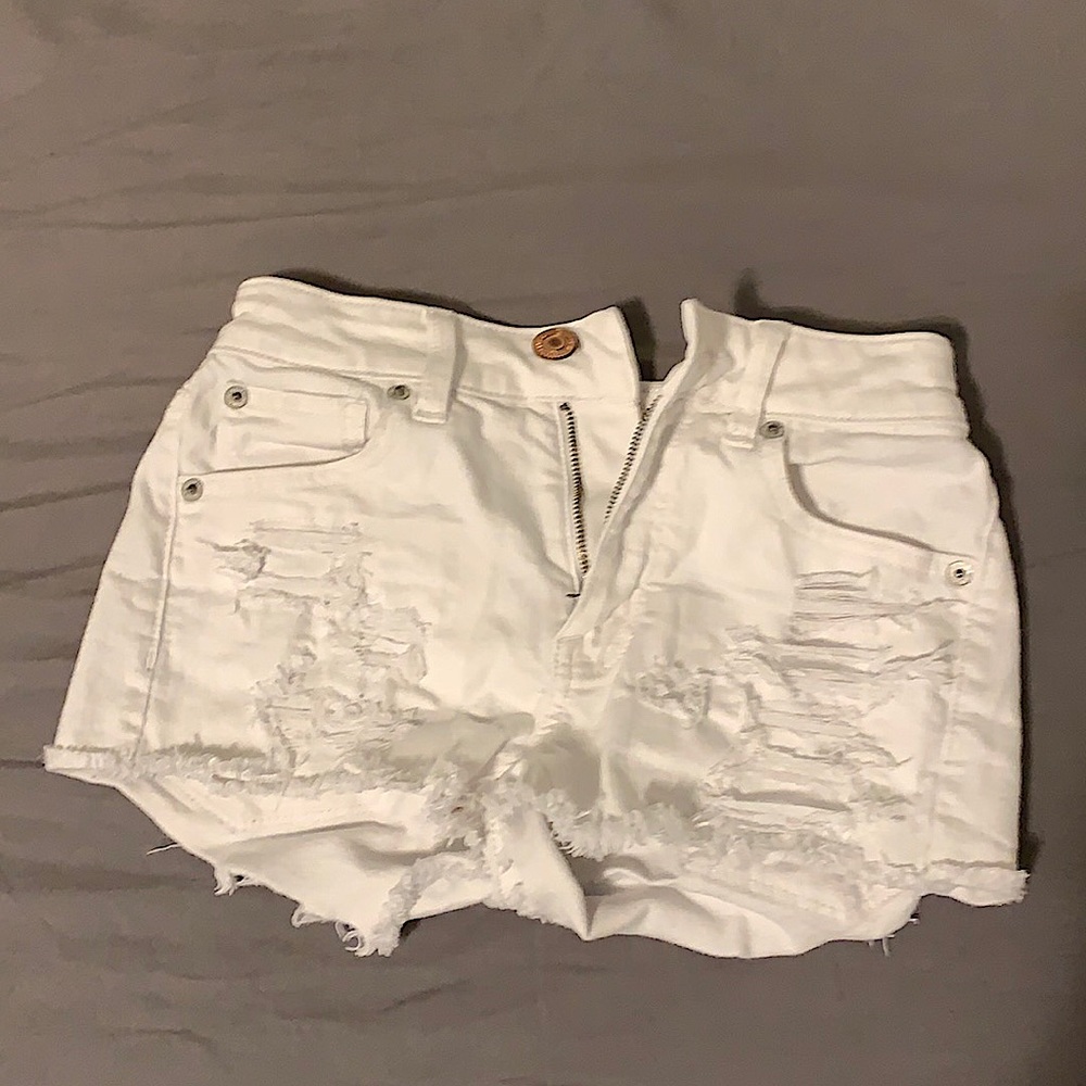 White Jean shorts with rips, super stretch
